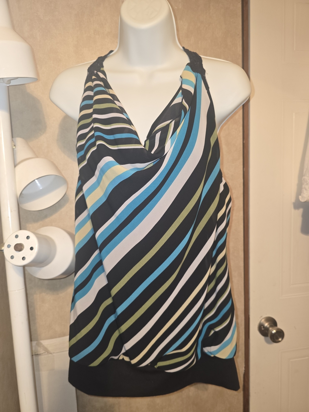 Heart Soul Striped Halter Camisole in Black, Blue & Green